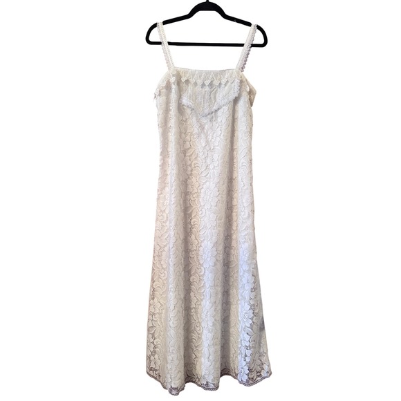 Vintage Jessica McClintock White Lace Maxi Dress Party Wedding Cottagecore 80's - Picture 1 of 12